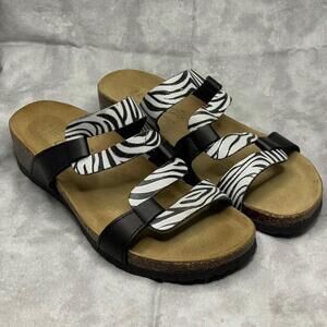 Bos. & Co. Luzzi Leather Sandal BLACK/ZEBRA SLIP-ON women's size 6 (37) slides